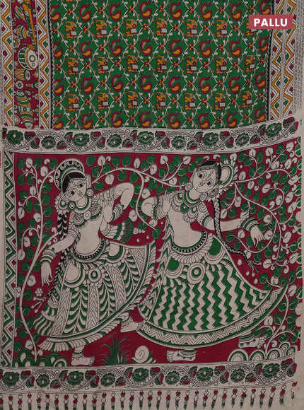 Green & Magenta Pink Kalamkari Cotton Saree