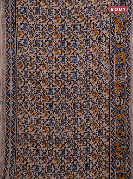 Beige & Mustard Yellow Kalamkari Cotton Saree