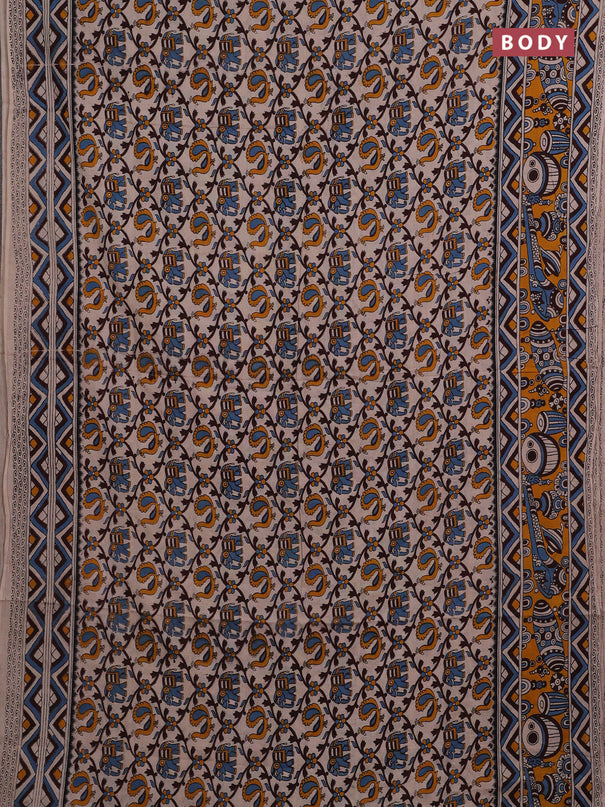 Beige & Mustard Yellow Kalamkari Cotton Saree