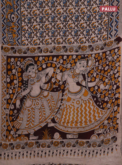 Beige & Mustard Yellow Kalamkari Cotton Saree