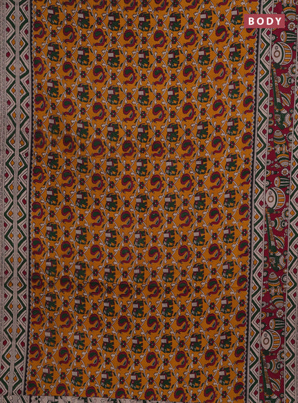Mustard Yellow & Magenta Pink Kalamkari Cotton Saree