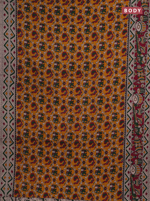 Mustard Yellow & Magenta Pink Kalamkari Cotton Saree