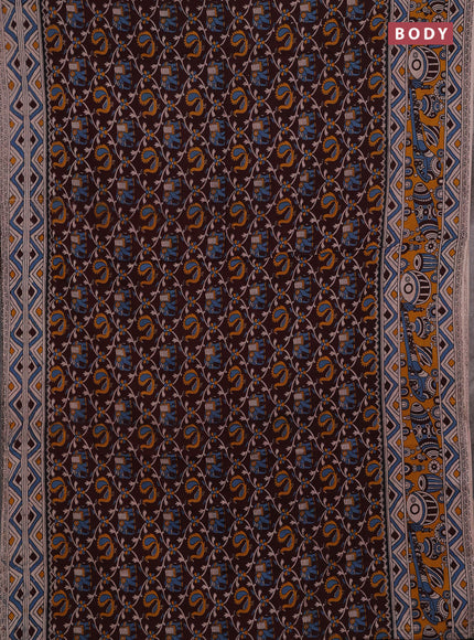 Coffee Brown & Mustard Yellow Kalamkari Cotton Saree