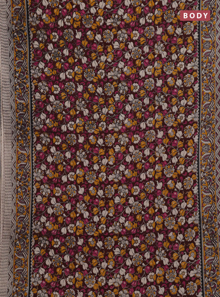 Coffee Brown & Mustard Yellow Kalamkari Cotton Saree