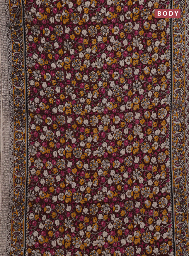 Coffee Brown & Mustard Yellow Kalamkari Cotton Saree