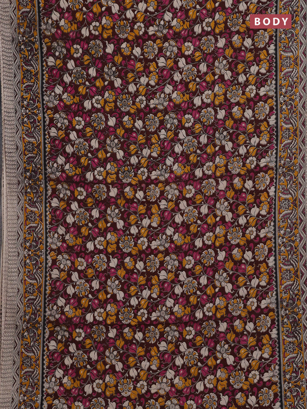 Coffee Brown & Mustard Yellow Kalamkari Cotton Saree
