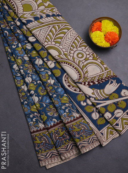 Peacock Green & Green Kalamkari Cotton Saree