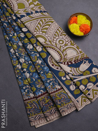 Peacock Green & Green Kalamkari Cotton Saree