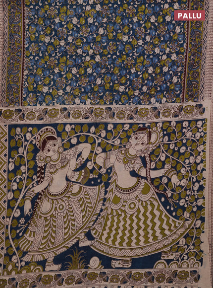 Peacock Green & Green Kalamkari Cotton Saree