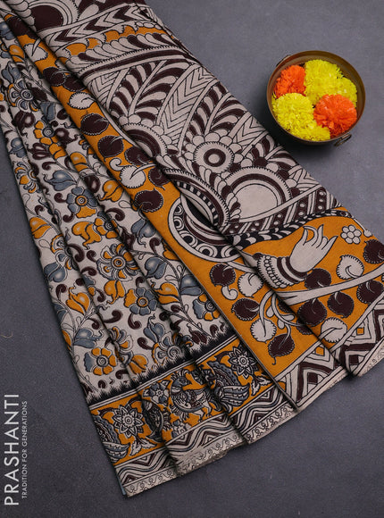 Beige & Yellow Kalamkari Cotton Saree