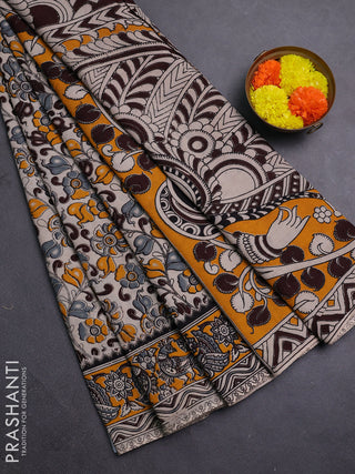 Beige & Yellow Kalamkari Cotton Saree