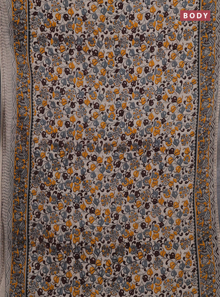 Beige & Yellow Kalamkari Cotton Saree