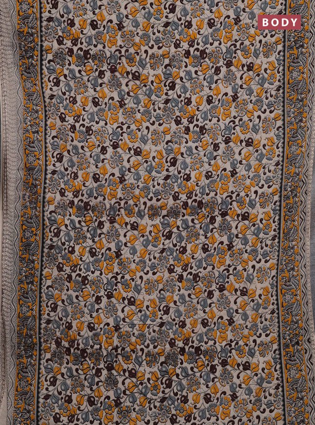 Beige & Yellow Kalamkari Cotton Saree