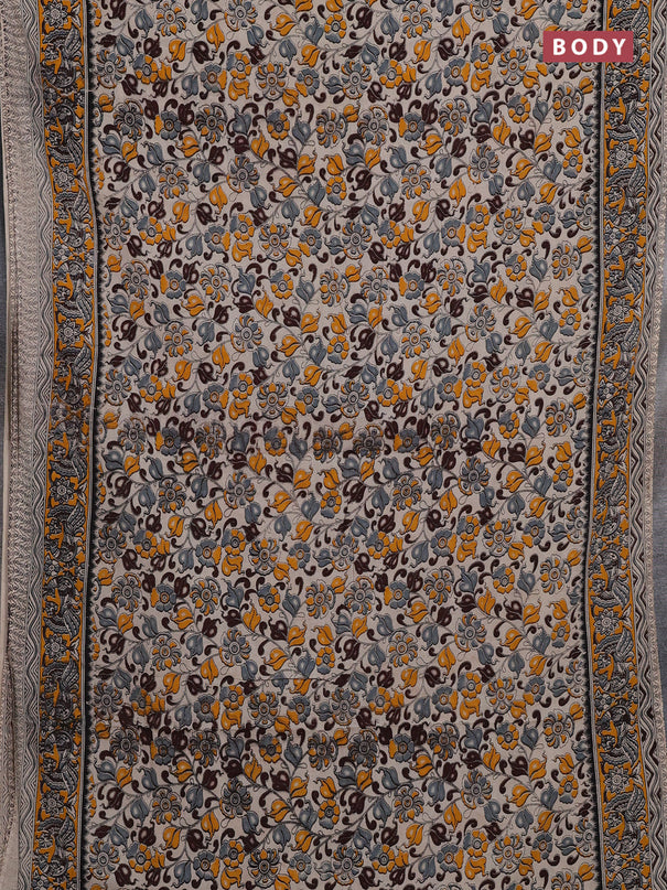 Beige & Yellow Kalamkari Cotton Saree