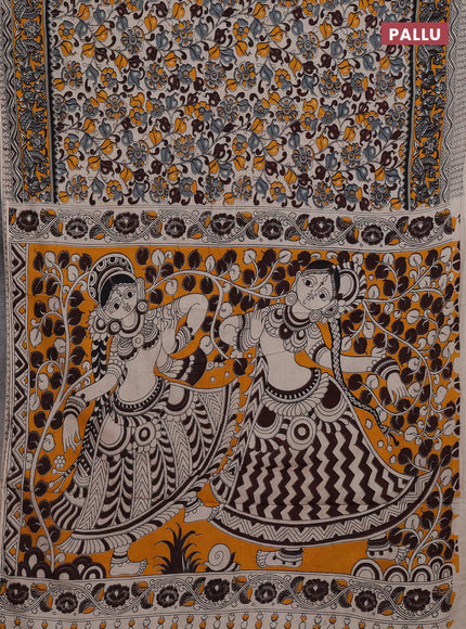 Beige & Yellow Kalamkari Cotton Saree