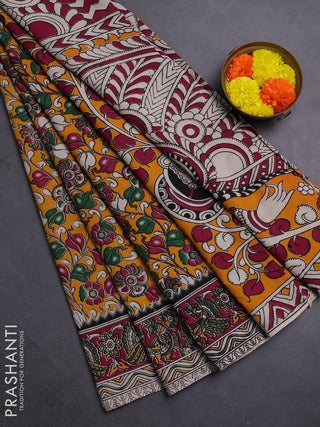 Yellow & Magenta Pink Kalamkari Cotton Saree