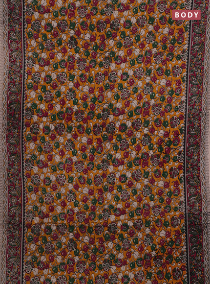 Yellow & Magenta Pink Kalamkari Cotton Saree