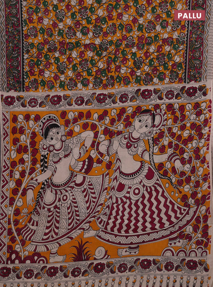 Yellow & Magenta Pink Kalamkari Cotton Saree