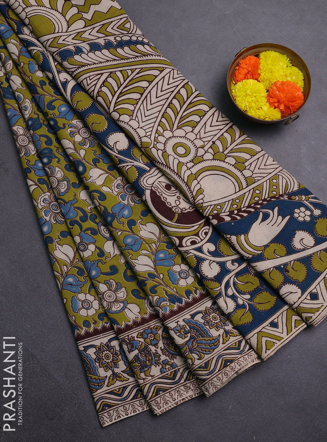 Green & Beige Kalamkari Cotton Saree