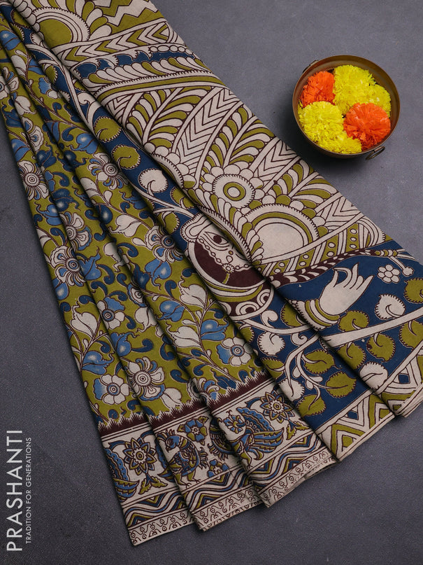 Green & Beige Kalamkari Cotton Saree