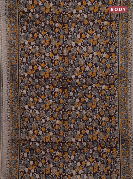 Coffee Brown & Yellow Kalamkari Cotton Saree
