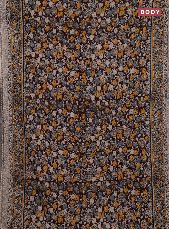 Coffee Brown & Yellow Kalamkari Cotton Saree