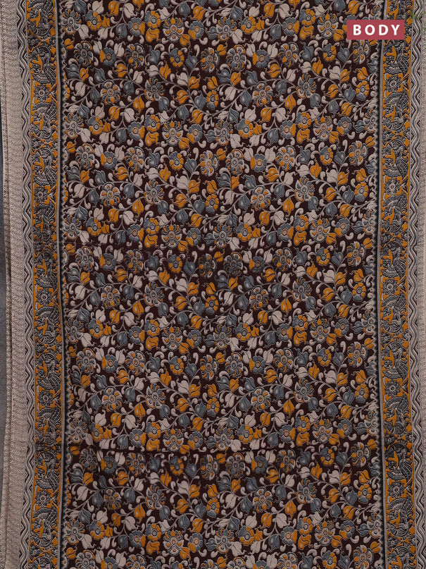 Coffee Brown & Yellow Kalamkari Cotton Saree