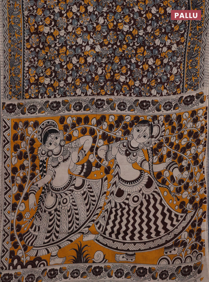 Coffee Brown & Yellow Kalamkari Cotton Saree