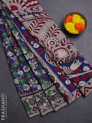 Blue & Beige Kalamkari Cotton Saree
