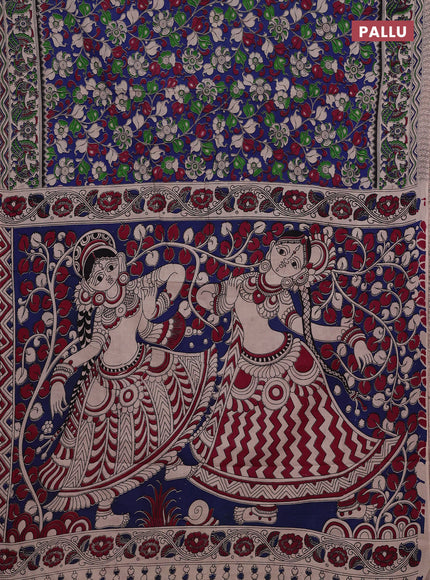 Blue & Beige Kalamkari Cotton Saree
