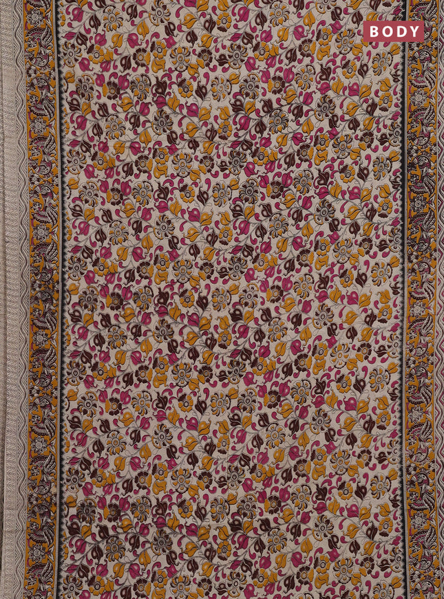 Beige & Mustard Yellow Kalamkari Cotton Saree