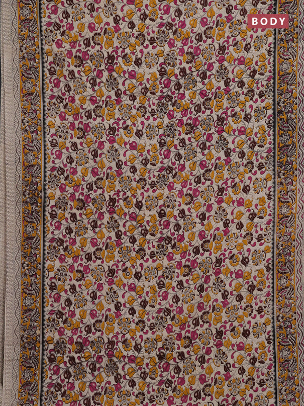 Beige & Mustard Yellow Kalamkari Cotton Saree