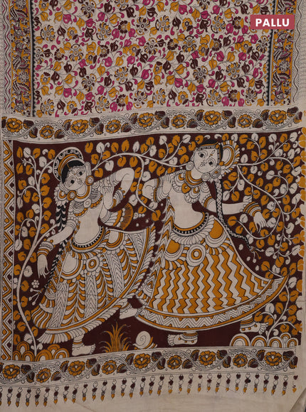 Beige & Mustard Yellow Kalamkari Cotton Saree