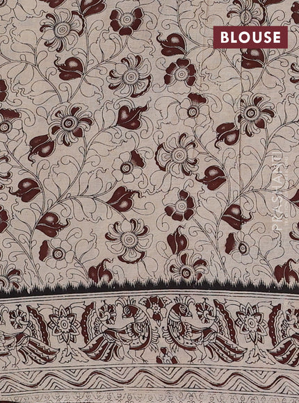 Beige & Mustard Yellow Kalamkari Cotton Saree