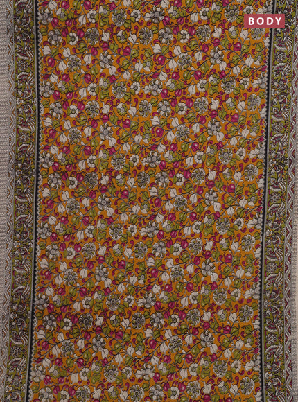 Mustard Yellow & Green Kalamkari Cotton Saree