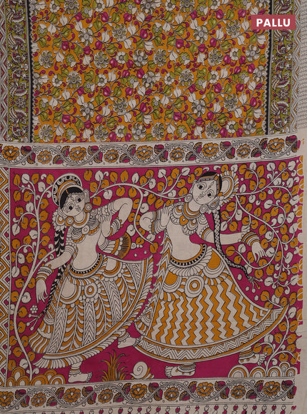 Mustard Yellow & Green Kalamkari Cotton Saree