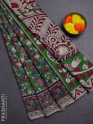 Green & Magenta Pink Kalamkari Cotton Saree