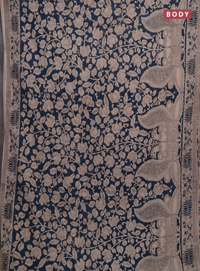 Peacock Blue & Beige Kalamkari Cotton Saree