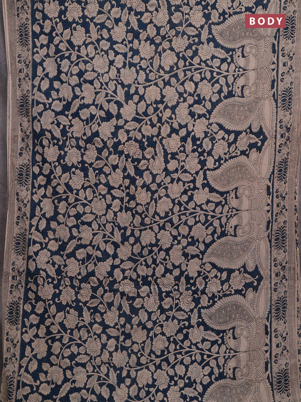 Peacock Blue & Beige Kalamkari Cotton Saree