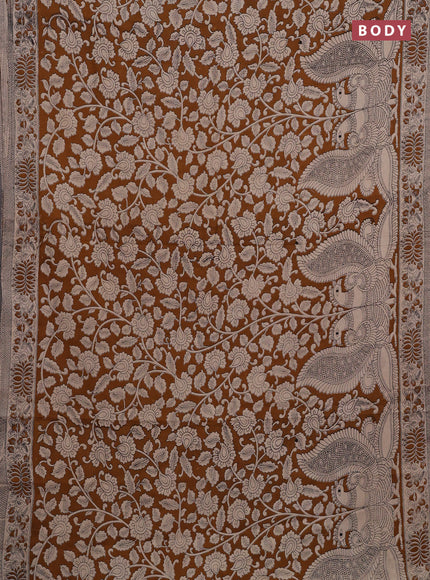 Mustard Yellow & Beige Kalamkari Cotton Saree