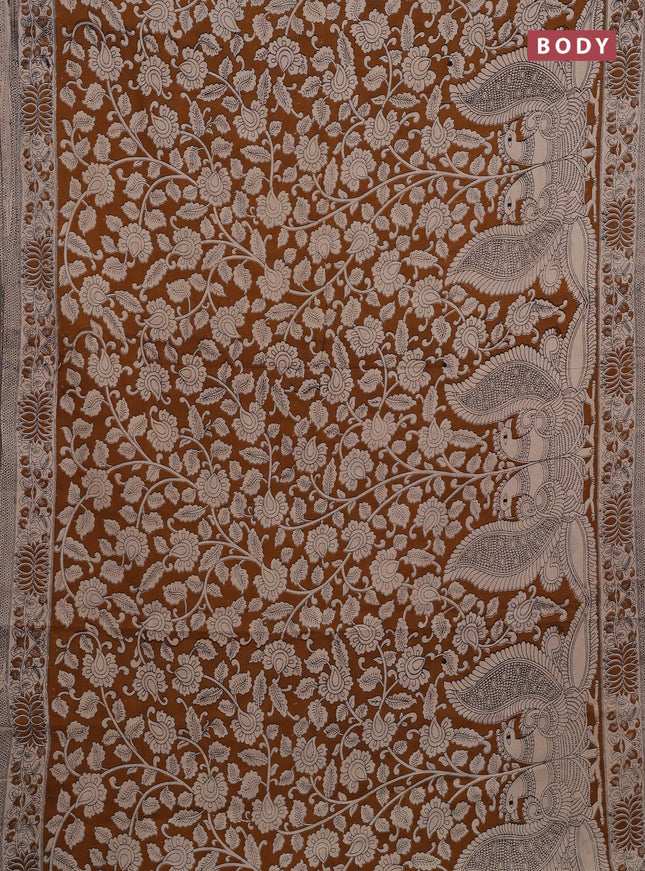 Mustard Yellow & Beige Kalamkari Cotton Saree