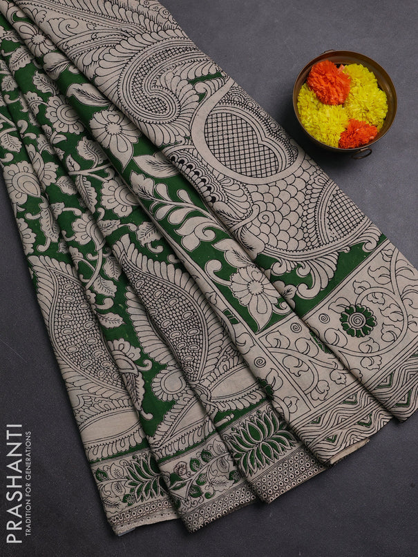 Green & Beige Kalamkari Cotton Saree