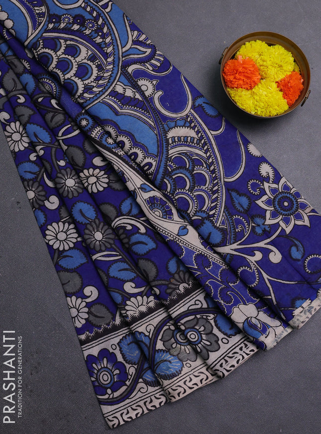 Blue & Beige Kalamkari Cotton Saree