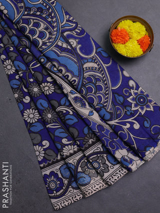 Blue & Beige Kalamkari Cotton Saree