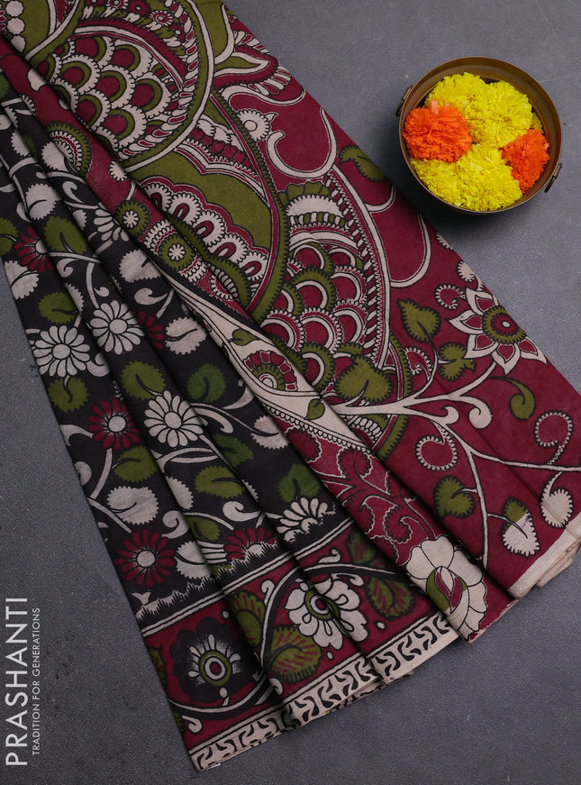 Black & Maroon Kalamkari Cotton Saree