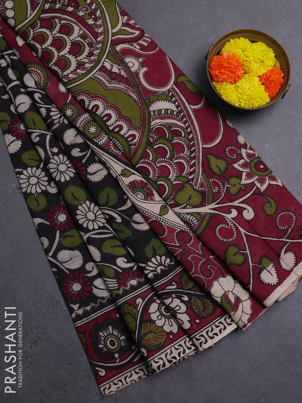 Black & Maroon Kalamkari Cotton Saree