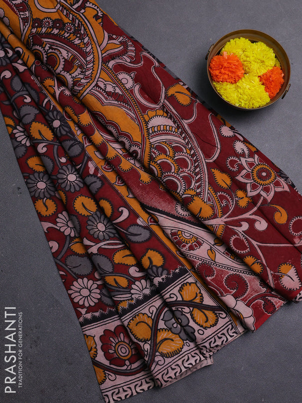 Maroon & Beige Kalamkari Cotton Saree