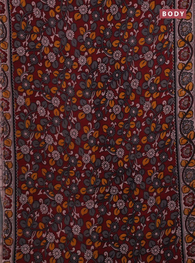 Maroon & Beige Kalamkari Cotton Saree