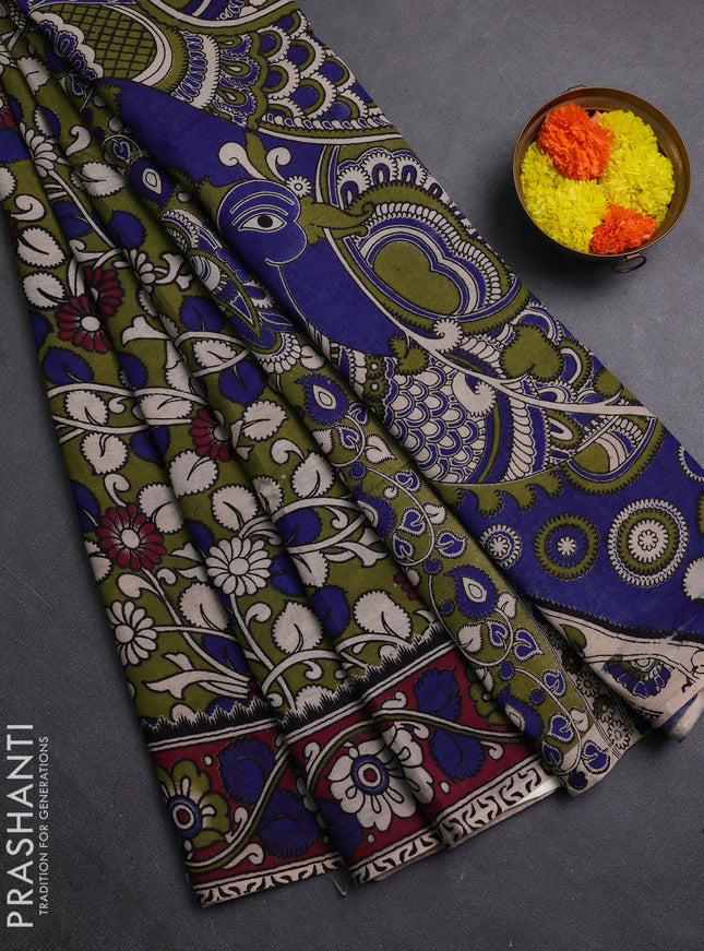 Green & Magenta Pink Kalamkari Cotton Saree
