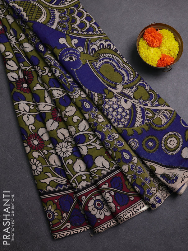 Green & Magenta Pink Kalamkari Cotton Saree